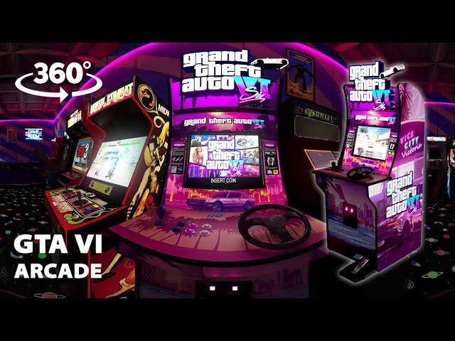 POV Playing GTA VI Arcade Machine, 360 Old Arcade Room