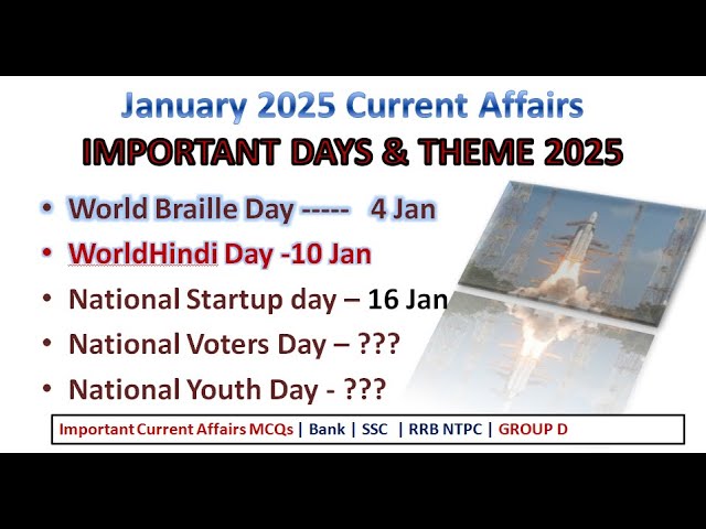 Important Days & Theme January 2025 Current Affairs | Current affairs | Bank | SSC | RRB NTPC