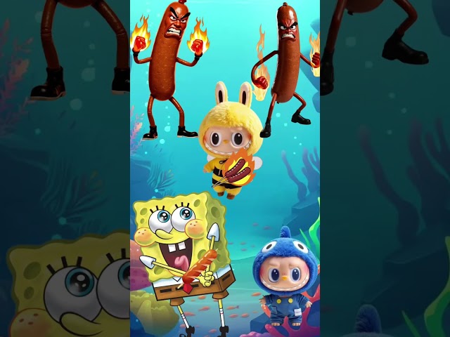 Kartun animasi lucu SpongeBob dan labubu mukbang sosis #cartoon #kartun #funny #spongebob #labubu