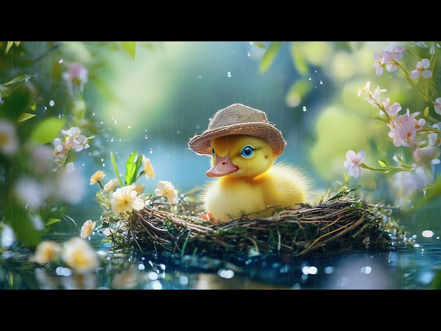 Relaxing Piano & Birdsong | 3 Hours of Calming Nature Sounds with Cute Duckling in a Rainy Forest