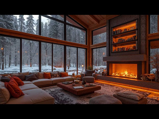 Warm Jazz Instrumental Music at Cozy Cabin Ambience ⛄ Soft Piano Jazz Music for Studying, Working