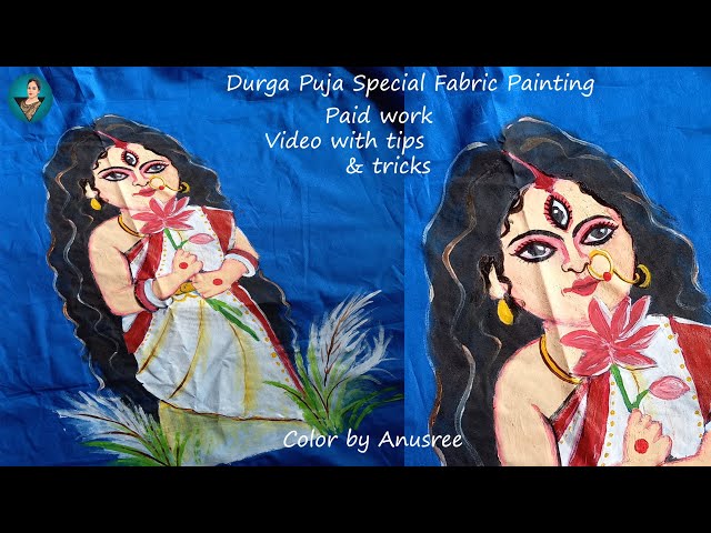 Durga Puja special Fabric painting on kurti/ Hand painted punjabi #durgapuja #fabricpainting