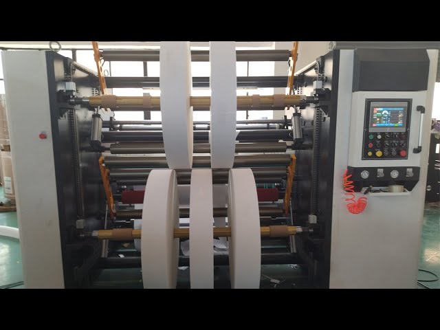 PE Coated Cardboard Paper Jumbo Roll Slitting Machine For Making Paper Cups Bottom Rolls