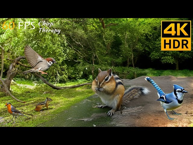 Video for Cats to Watch: Chipmunks, Squirrels, and Birds Playing at Dusk 😻 8 Hours 4K HDR