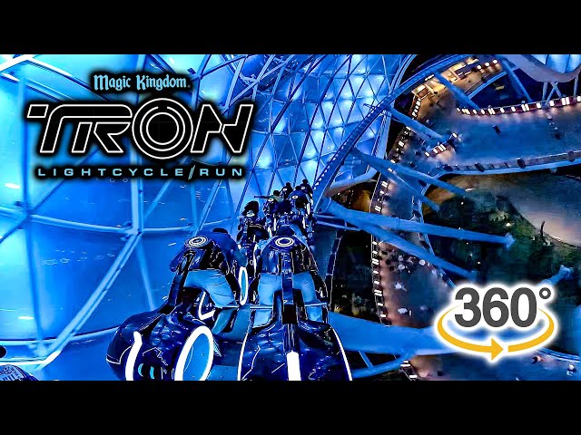 VR 360 TRON Lightcycle Run Roller Coaster at Night POV with Queue Walt Disney World 2024 03 11