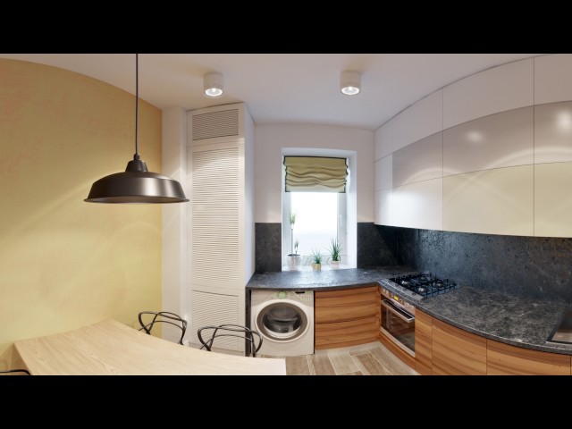 Kitchen interior design 360 panorama render. EK DESIGN STUDIO. Interiors and more