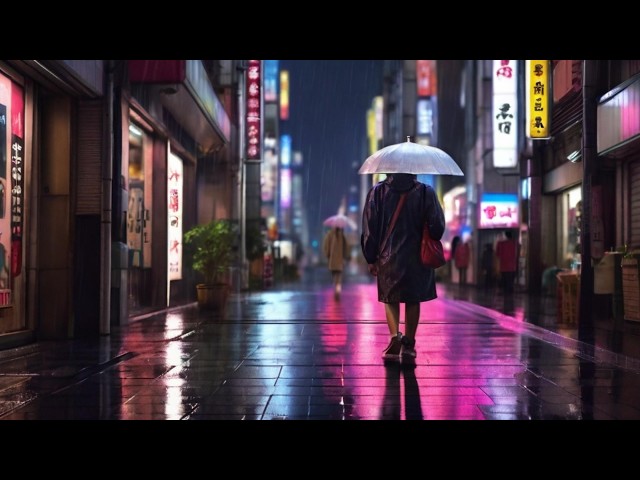 Rainy Nightime Walk In Tokyo | White Noise Sounds For Relaxing & Sleeping  | 10 Hours