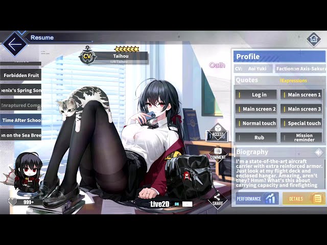 Azur Lane: New IJN Taihou L2D Skin Talk & Move (Sweet Time After School)