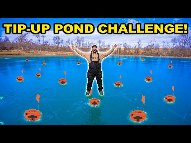 Backyard Pond TIP-UP Ice Fishing CHALLENGE!!! (We Found the Bass!)