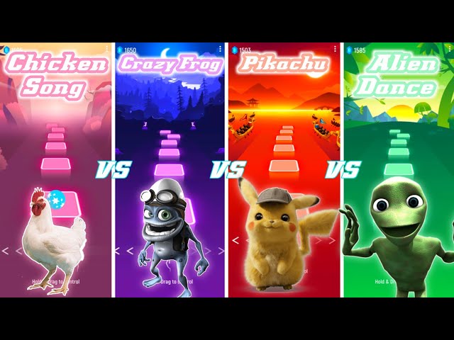 Chicken Song Vs Crazy Frog Vs Pikachu Vs Alien Dance | Tiles Hop EDM Rush