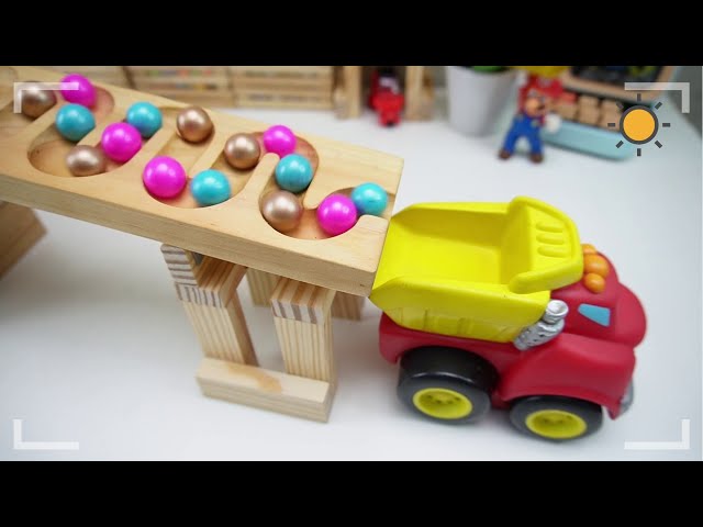 Marble Run Slide ☆ Wooden Slope With Garbage Truck Best Compilation Video #asmr #marblerun #345