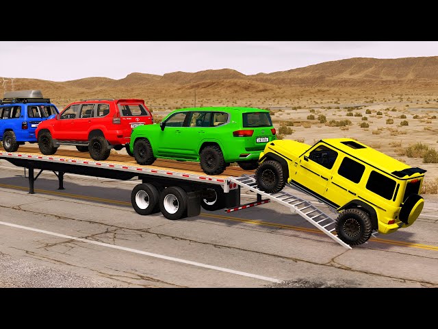 Double Flatbed Trailer Truck vs Speedbumps Train vs Cars Tractor vs Train Beamng Drive#643