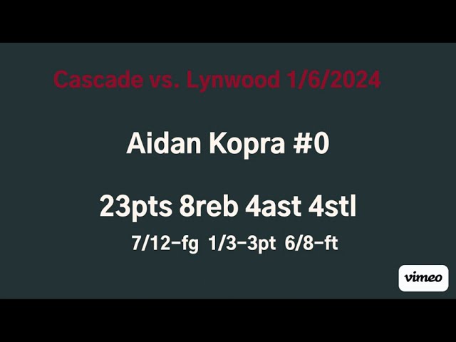 Cascade vs Lynwood 1/6/2024  Aidan Kopra #0