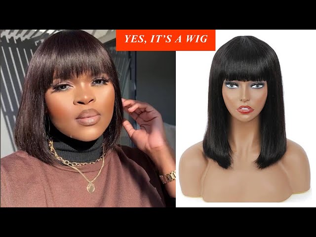 wig with bangs (virgin human hair wigs 10inch)