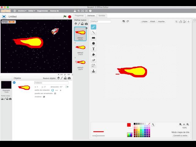 3-Juego de esquivar meteoros con scratch 2