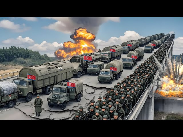 North Korean Invasion Over! Large North Korean Troop Convoy Bombed by US Forces at Kursk Bridge