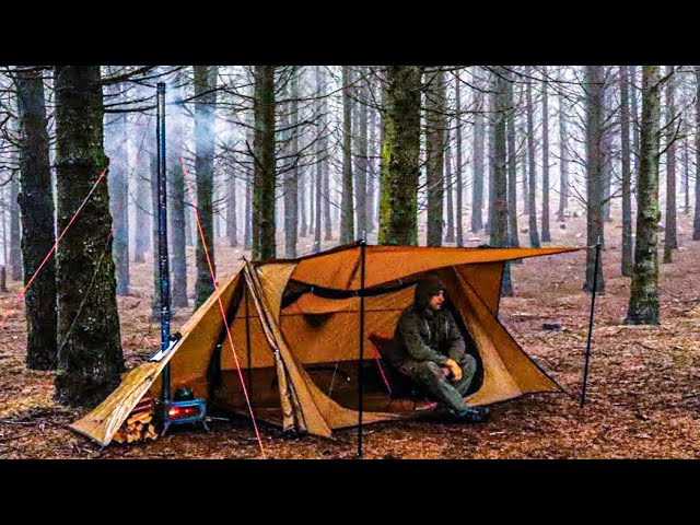 Surviving Violent Storms in a Hot Tent – Winter Camping ASMR