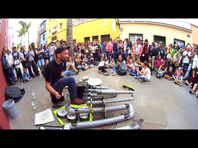 Street Musician Bucket Pipe Drummer