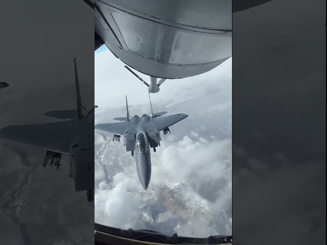 F-15E Strike Eagles refueling from a KC-135 Stratotanker