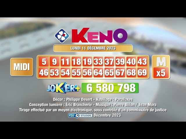 Tirage du midi Keno® du 11 décembre 2023 - Résultat officiel - FDJ