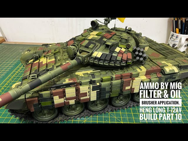 NEW RC Tank Heng Long T-72 ERA DIGITAL CAMO,  MIG FILTERS & OIL BRUSHERS Ukrainian T-72AV Pt 10