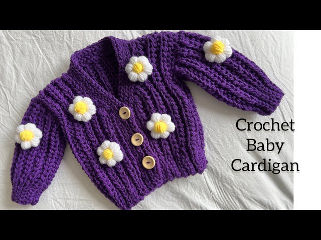 Baby Puff Flower Crochet Cardigan