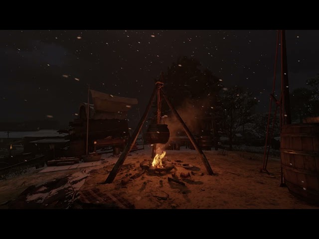 Cozy Campfire Christmas Camping in the Snow | Warm Campfire & Winter Ambience  🎄❄️