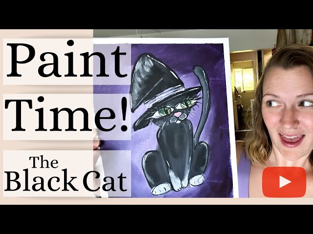 The Black Cat: Easy Step-by-Step Acrylic Painting Tutorial [How to paint a Black Halloween Cat]