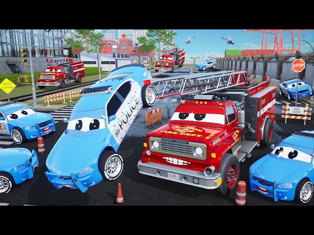 Police Cars & Fire Truck in Epic Rescue Mission: Evil Car Chase and Crashes! Hero Cars