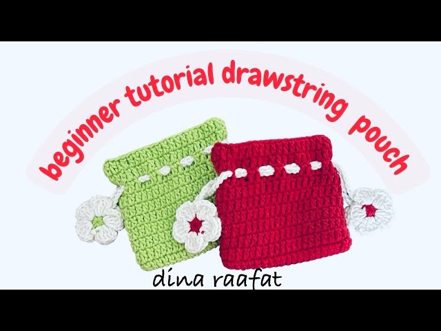 Crochet tutorial:how to do mini flower Drawstring Bag_dina raafat