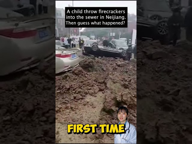 A child throw firecrackers into the sewer in Neijiang and a huge explosion occurred #shorts