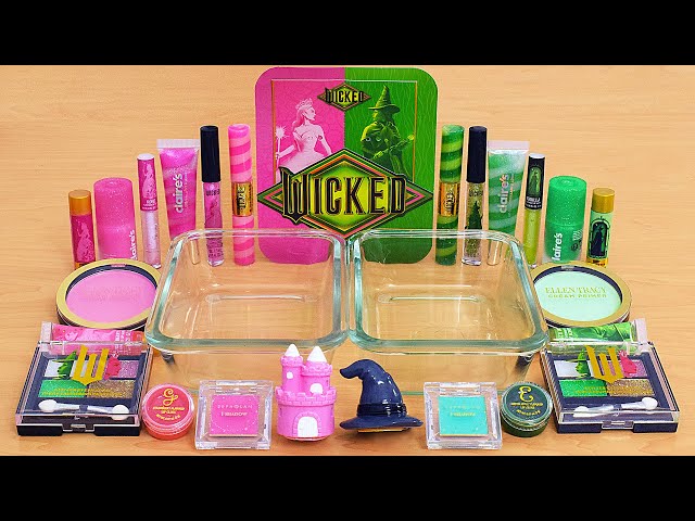 Wicked Glinda vs Elphaba - Pink vs Green - Mixing Makeup Eyeshadow Into Slime ASMR