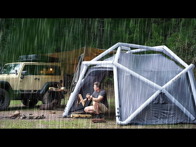 German Tent in the RAIN 🌧️, Finetuned SOLO Car Camping [ Relaxing Nature sounds ASMR ]