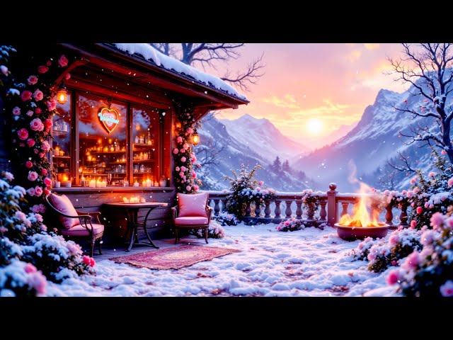 💖 Valentine's Day Cozy Jazz: Relaxing Romantic Music 🎷 with Crackling Fire 🔥 & Falling Snow ❄️