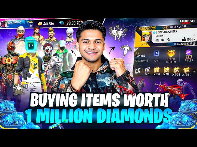 Buying Store Items Worth 1M Diamonds 💎 In My Account Garena Free Fire fire