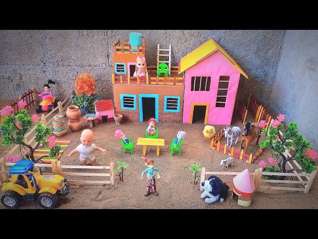 Diy how to make Mini desi Village House - With tractor | mini village Animals House | Mini Goat Shed