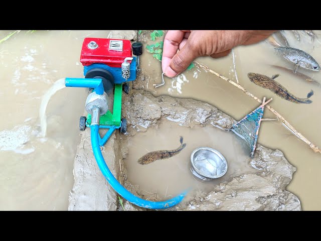 catch fish using mini water pump | fishing exciting | diy tractor @sunfarming7533