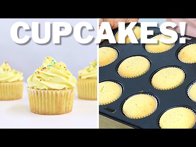 FLUFFY Vanilla Cupcakes! How to make classic MELT-IN-YOUR-MOUTH cupcakes