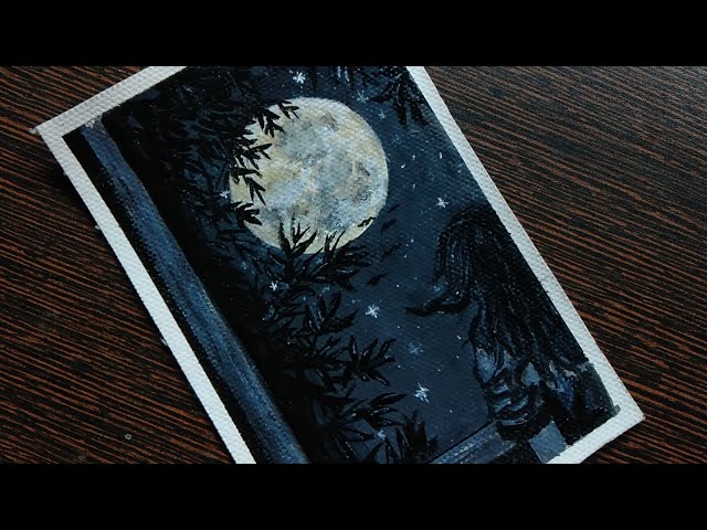 Acrylic painting | lonely girl in a fullmoon night | for beginners | #painting #acrylicpainting