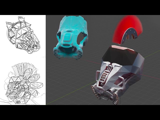 Cyber Helmet from drawings and 3D scans