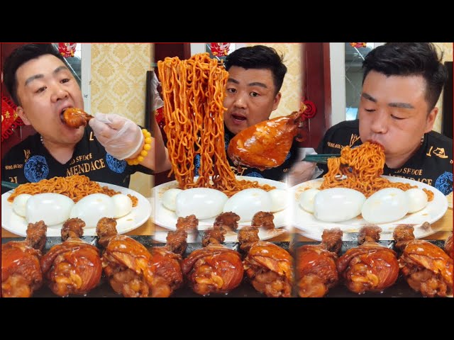 Mukbang ASMR Taste delicious food 🍗 Xiaofeng Eating Fry Chicken thighs 4, Fried Noodles, Egg Boil 4