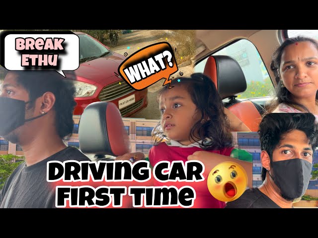 Sha driving first time car 🚗🤯| picking saanu from school| her reaction 🥶#saanvikashree