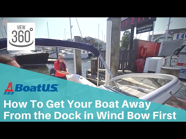 [360 VIDEO] How to Get Your Boat Away From the Dock In Wind Bow First Using Spring Lines | BoatUS