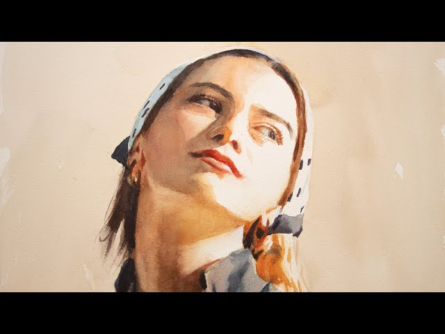 Watercolor portrait painting with only 3 colors