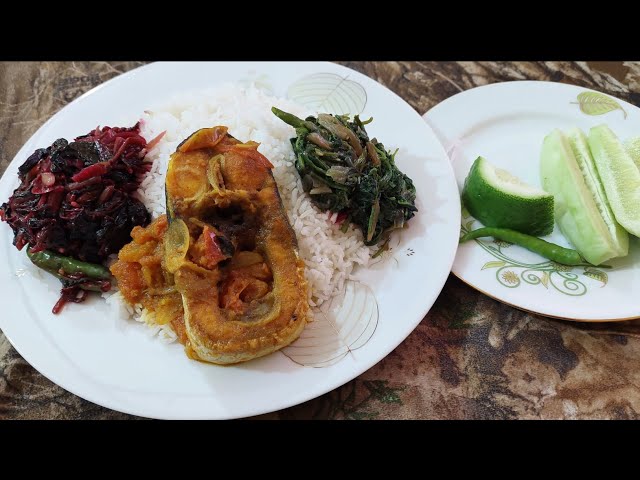 Fish spicy curry Red shakh fry Spinach shakh fried rice i today eat | bengali eating show