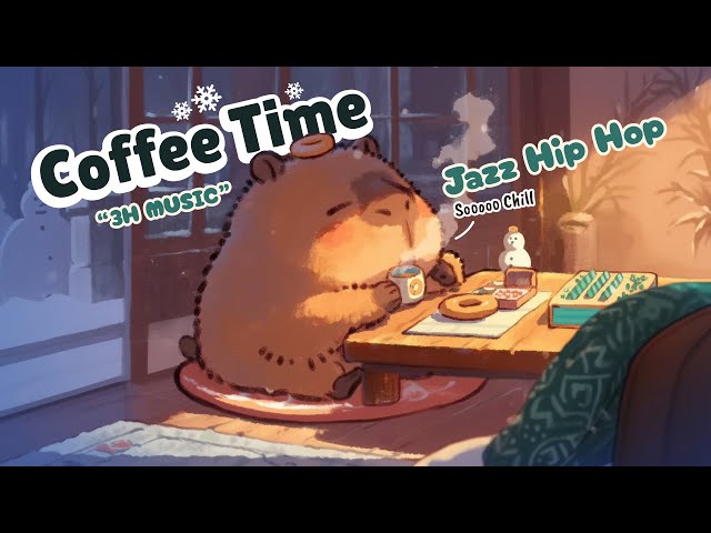 Warm Cabin in the Blizzard ♨️ Capybara Coffee Time ☕️ Lofi Jazz Hip Hop | Calm & Relax