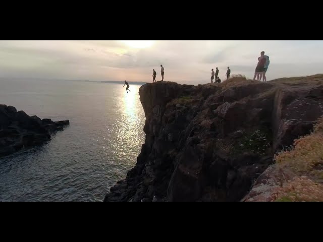 Cliff jumping Northern Ireland. Tombstoning in Portstewart. 360 travel video.