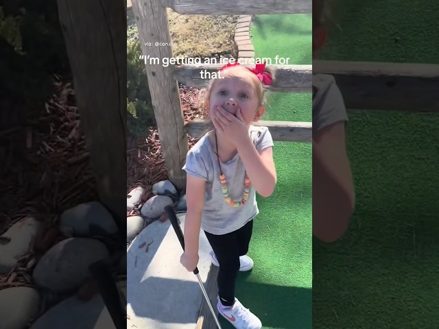 Little girl makes epic hole in one during mini golf and her reaction is amazing 😂❤️