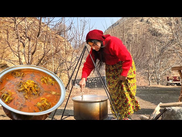 Lifestyle of Iranian Mountain Villages | Baking Fresh Bread and Cooking Bean Stew