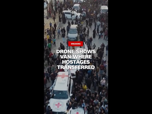 Drone footage shows van where Hamas handed over three Israeli hostages